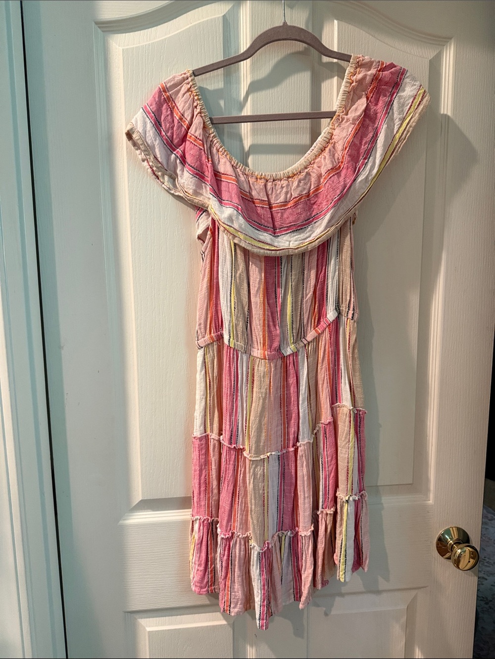 blue island Pink and Cream women’s swimsuit cover up/ off the shoulder dress